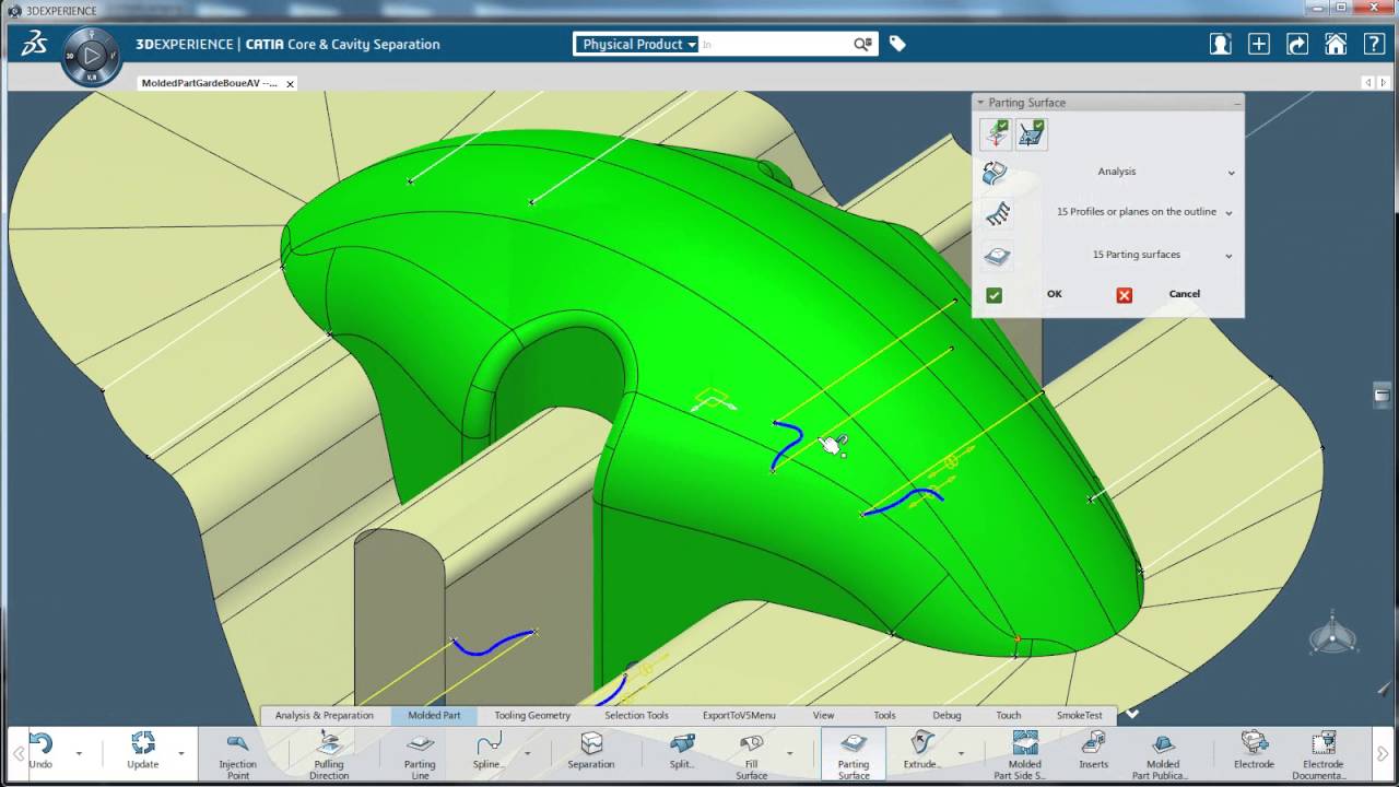 Mold Parting Surface design automation with 3D Experience  R2016x CATIA Core Cavity Separation