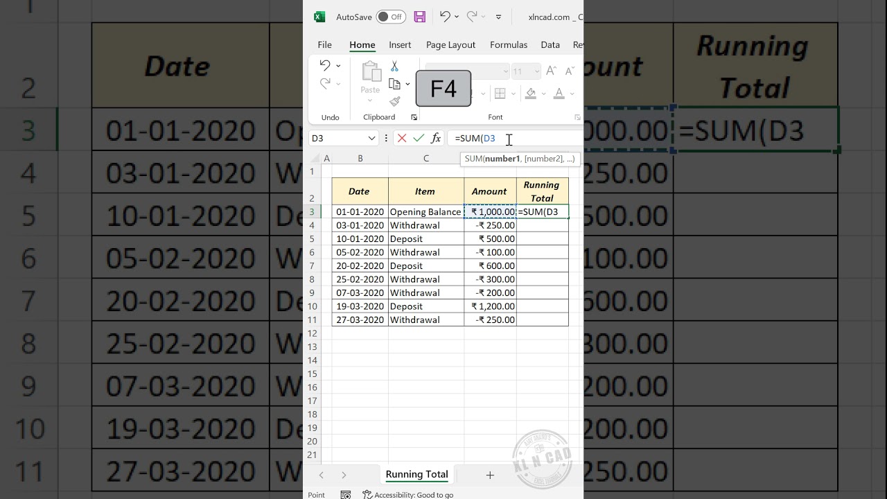 Calculate Running Total in Excel