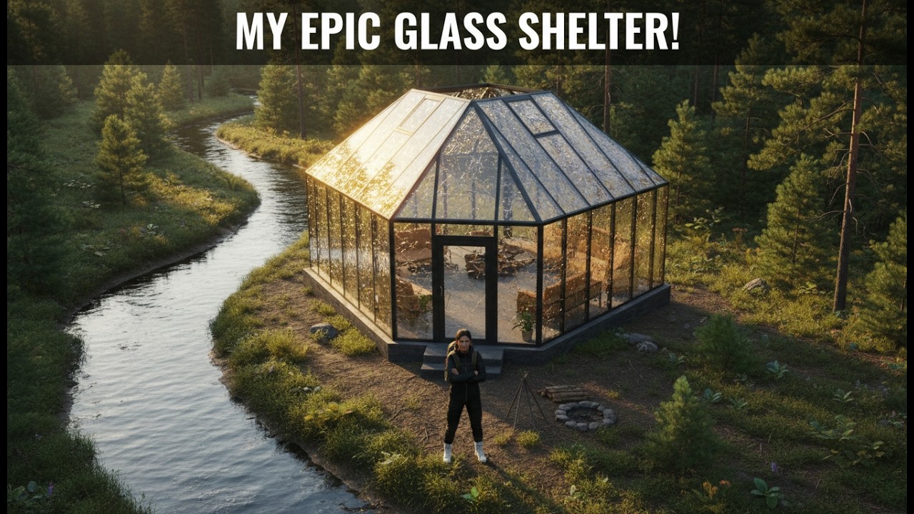 I Built a Massive Glass Shelter by the River Alone | Silent Forest Survival ASMR