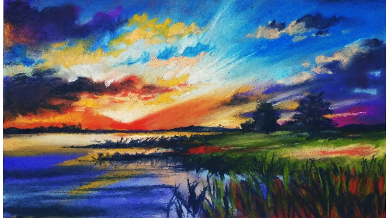Landscape drawing for beginners with soft pastels - Scenery Drawing - landscape painting