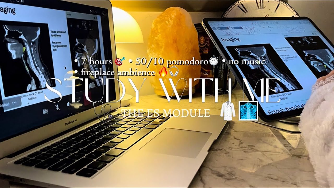 Study with me The ES Module for 7 hrs 🩻 [ 50/10 pomodoro ] fireplace ambience 🔥🪵