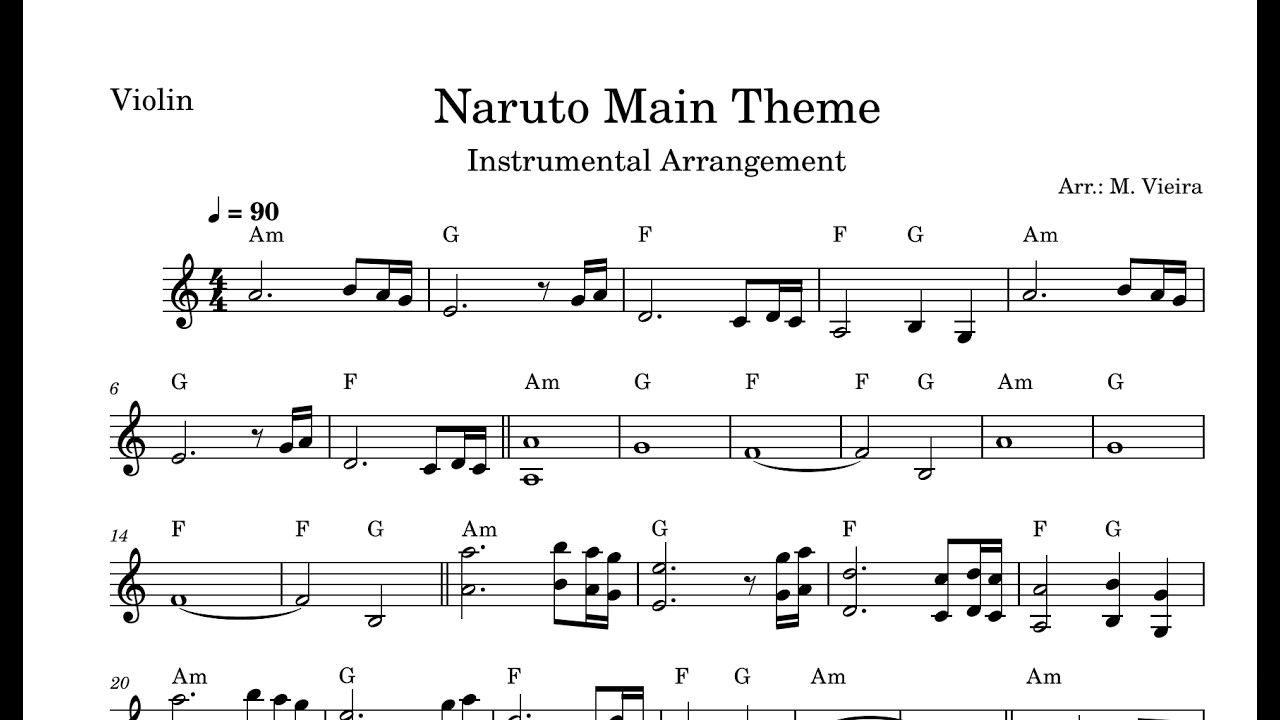 Naruto Main Theme - Partitura para Violino, Sax & Trompete
