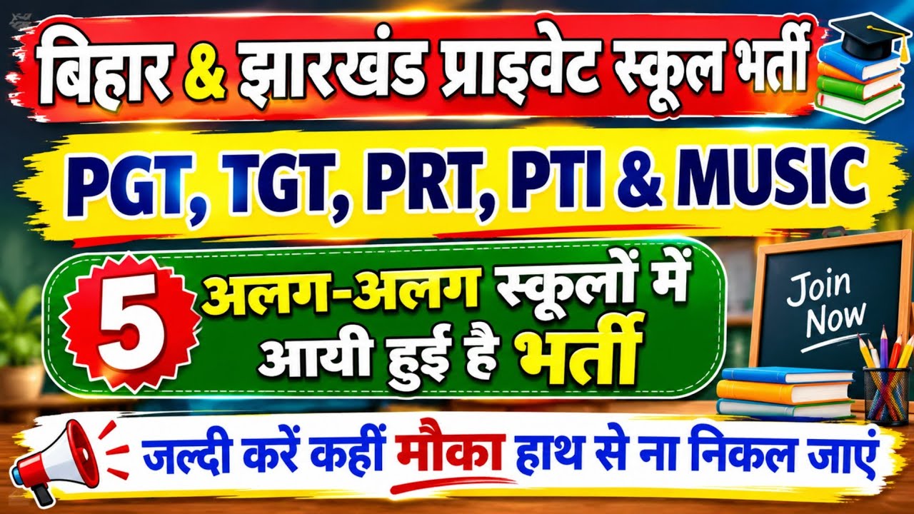 TEACHER RECRUITMENT 2026: 5 SCHOOLS IN BIHAR & JHARKHAND | PRT, TGT, PGT & PTI JOBS 2026 |