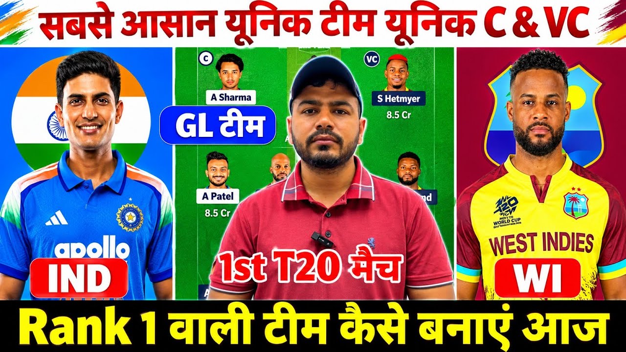 IND vs WI 1st T20 Dream11 Prediction ! India vs West Indies Dream11 Team ! IND vs WI Dream11 Team !