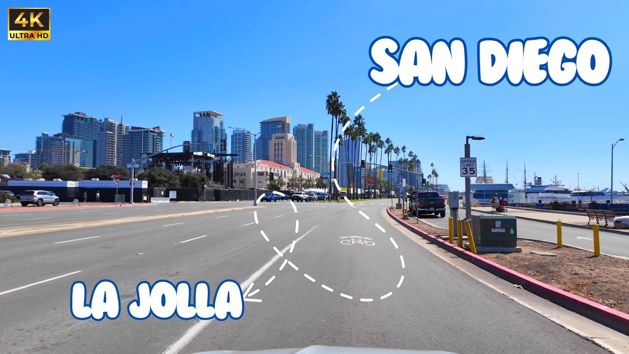 Downtown San Diego to La Jolla Driving Tour | City Streets & Scenic Highway 5 | 4K