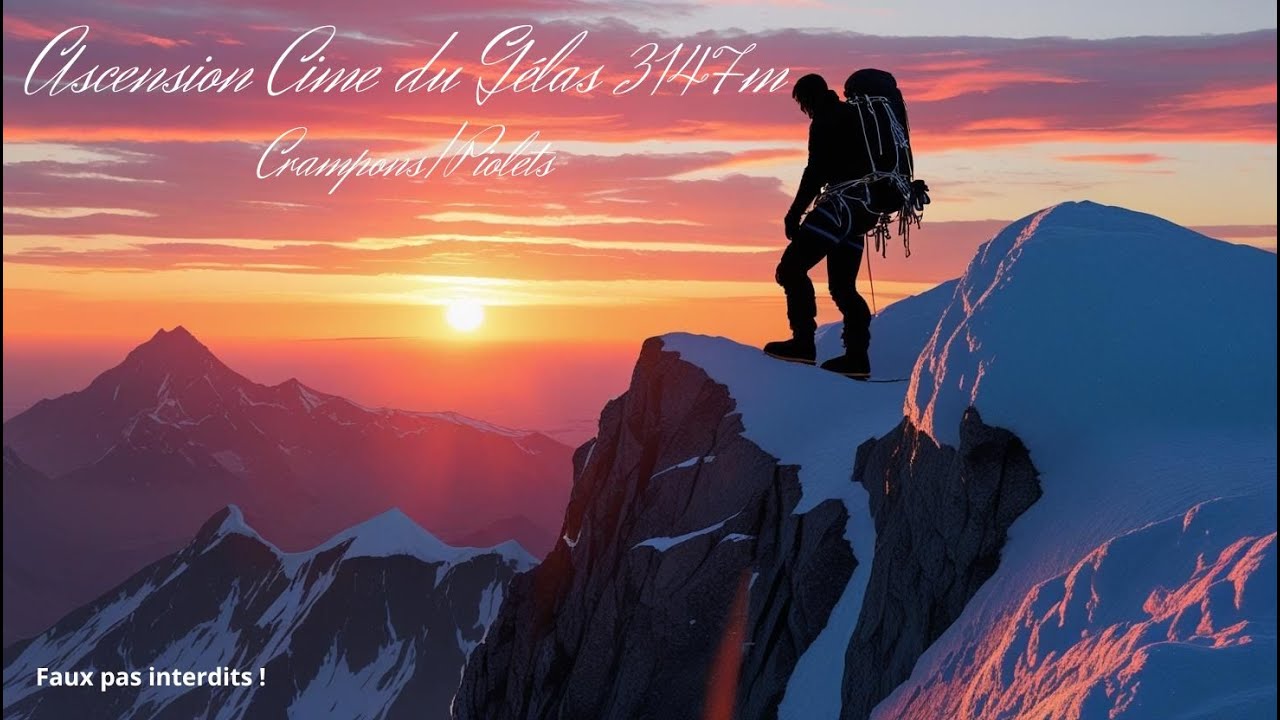 Cime du Gélas enneigé par couloir Est, faux pas interdit !