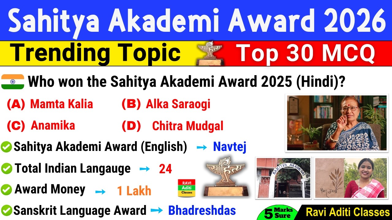 Sahitya Akademi Award 2026 | Sahitya Award  2026 | Awards and Honours 2026 | Current Affairs 2026