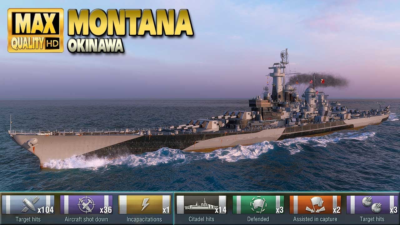 Battleship Montana: Massive hits on map Okinawa - World of Warships