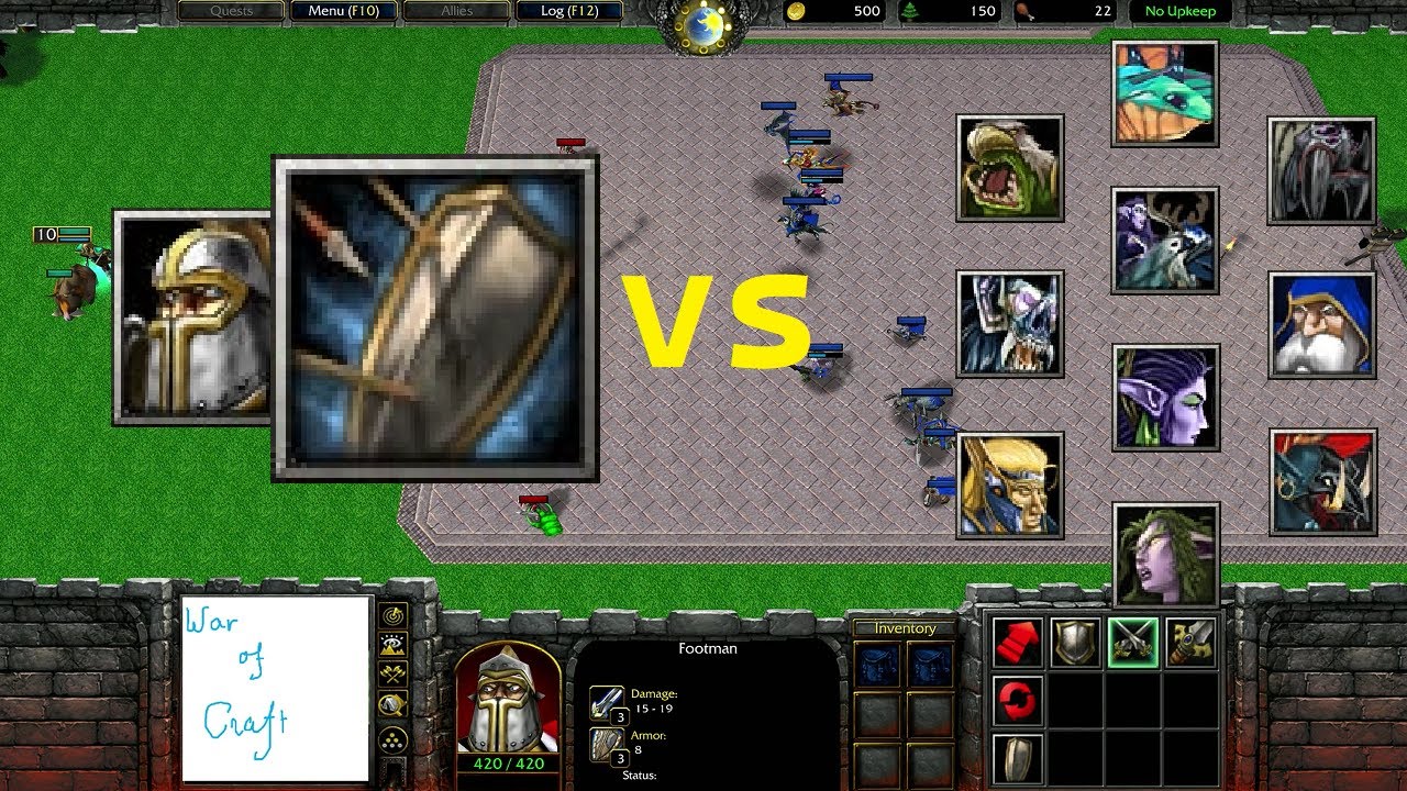 Play Warcraft 3 - Which Piercing unit cannot defeat a Footman that activates Defend?