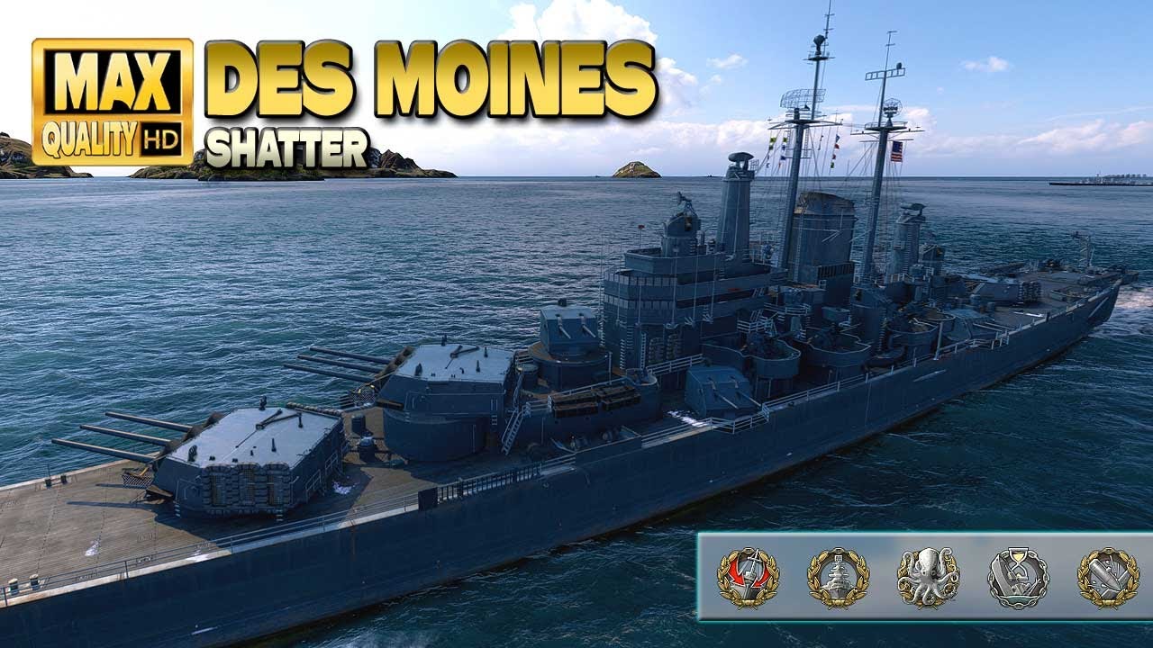 Крейсер «Де-Мойн» доминирует на карте Shatter - World of Warships