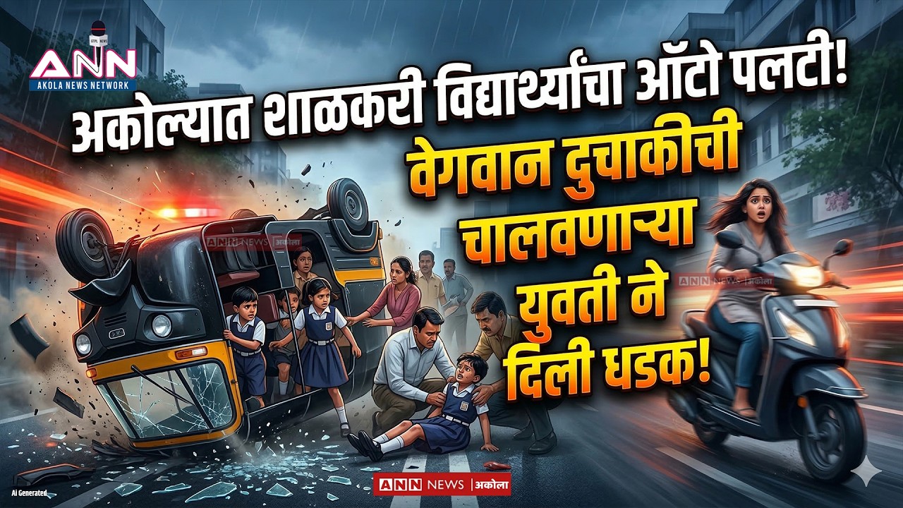 अकोल्यात शाळकरी विद्यार्थ्यांचा ऑटो पलटी | दुचाकीच्या धडकेत 4 विद्यार्थी गंभीर जखमी
