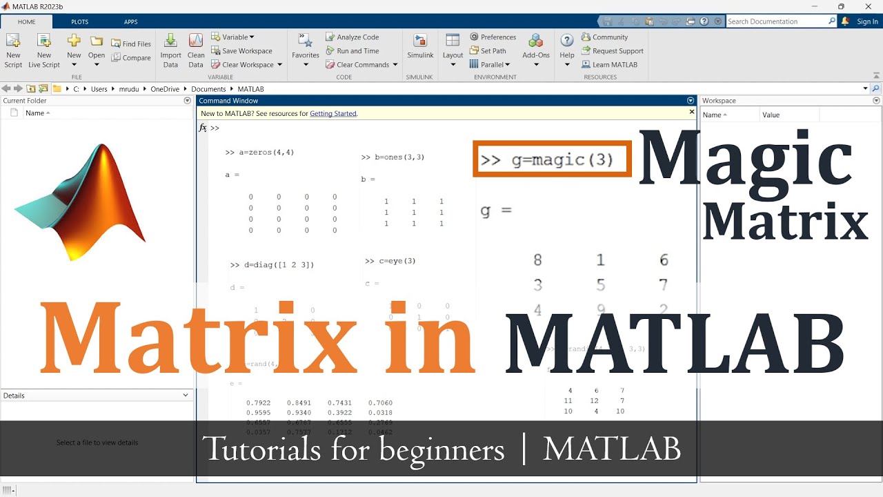 Generate Different Types of Matrices with MATLAB Commands | Matlab Tutorials