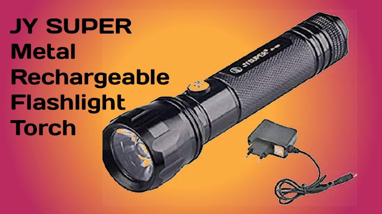 JY SUPER Metal Rechargeable Flashlight Torch, Black