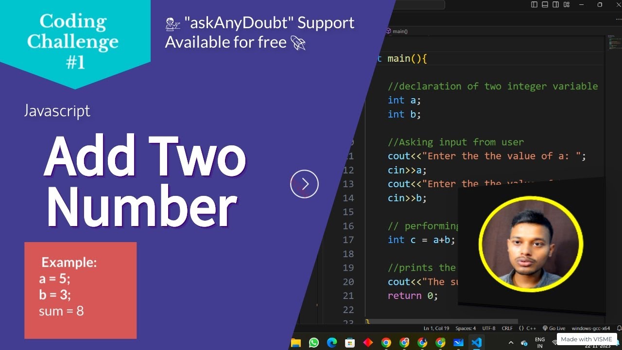 How to Add Two Number in JavaScript #javascript #programming #addTwoNumber #codingtutorial