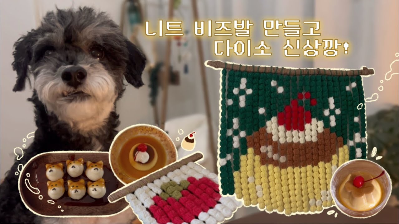 뜨개로그 │ 비즈 없어서 뜨개로 비즈발 만드는 뜨친자는 처음이지? ( •̀௰•́) ◦ 뜨개비즈발 ◦ 푸딩부수기 ◦ 다이소신상깡 ◦ 일상 ◦