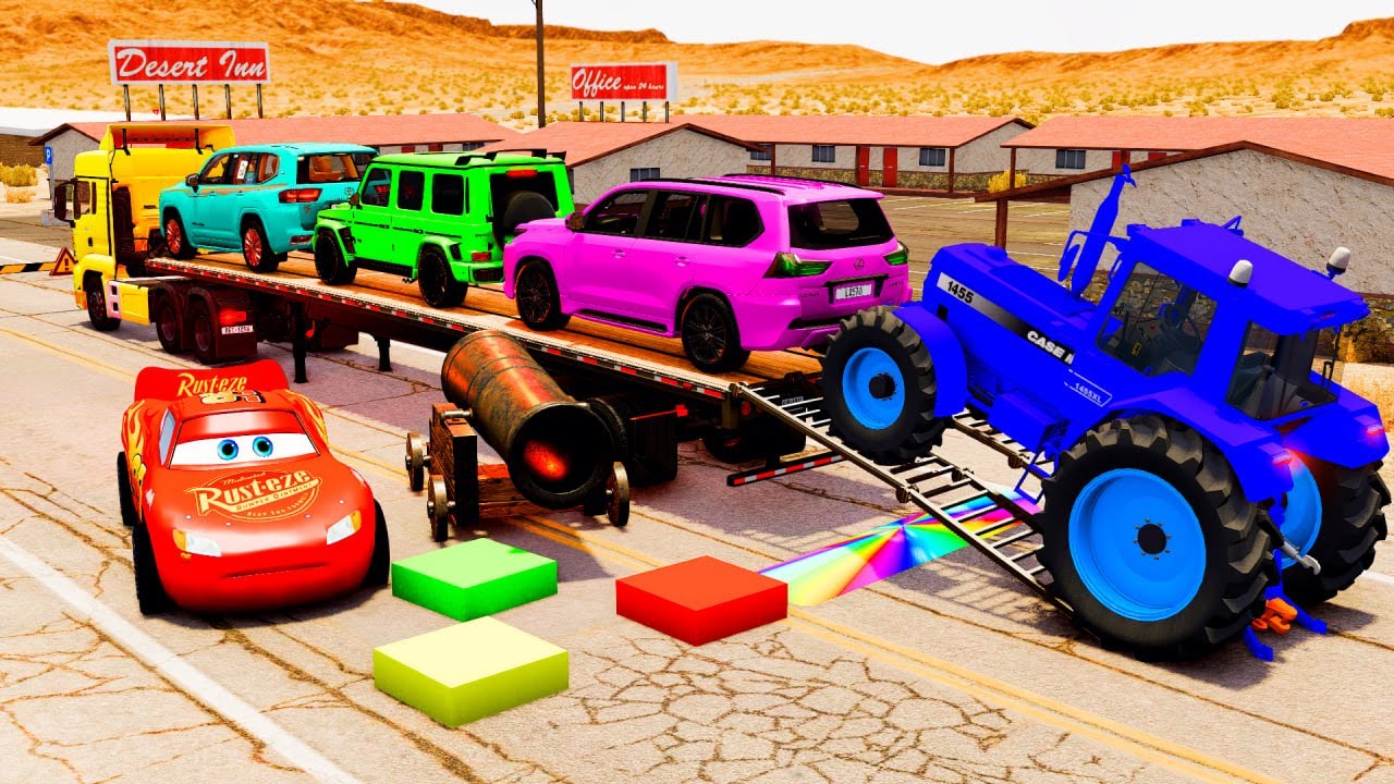 Flatbed Truck McQueen | Transportation with Truck - Pothole vs Car #1 | BeamNG.Drive Gameplay