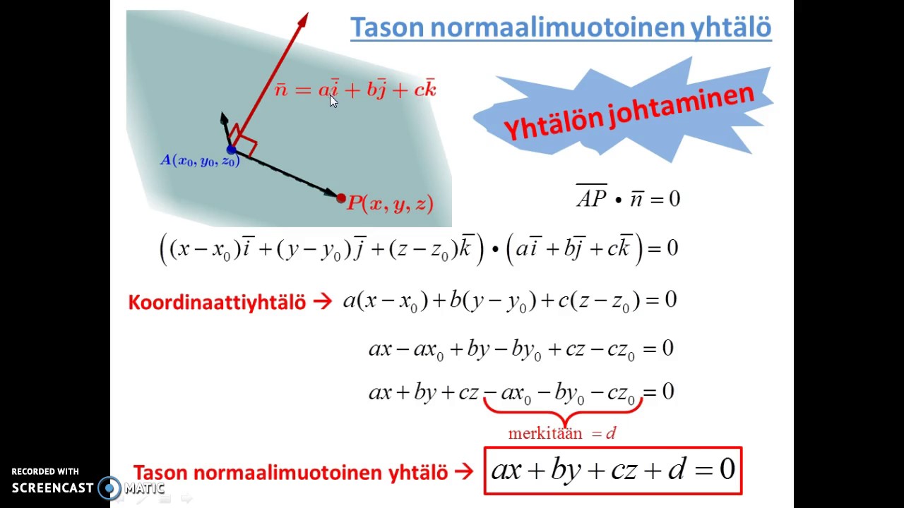 Tason normaalimuotoinen yhtälö