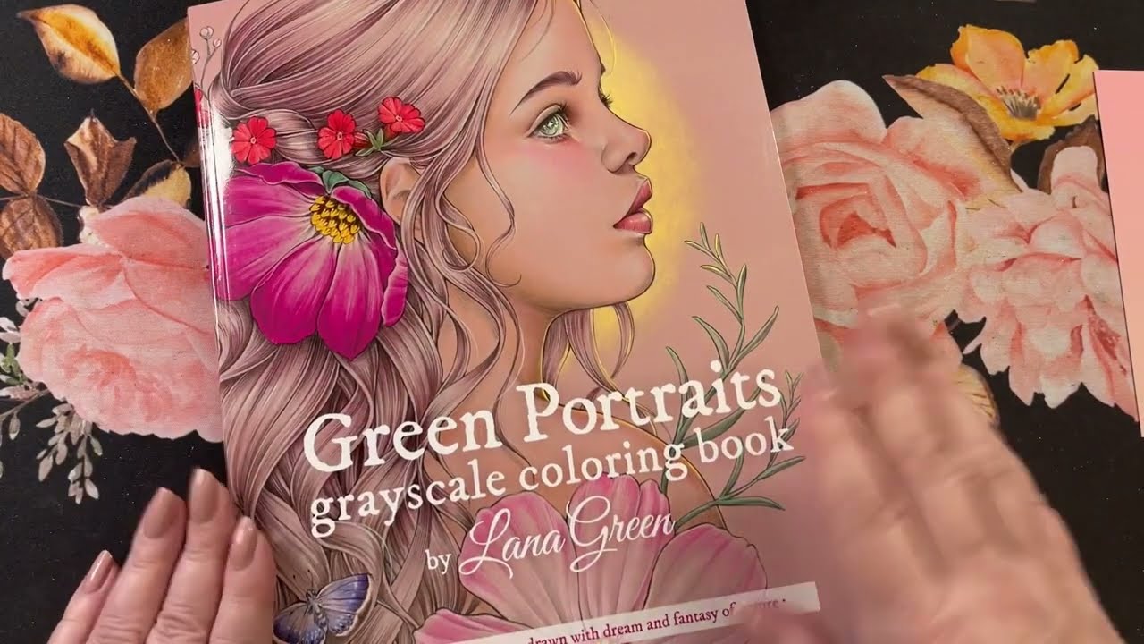 Green Portraits grayscale coloring book by Lana Green  flip Through
