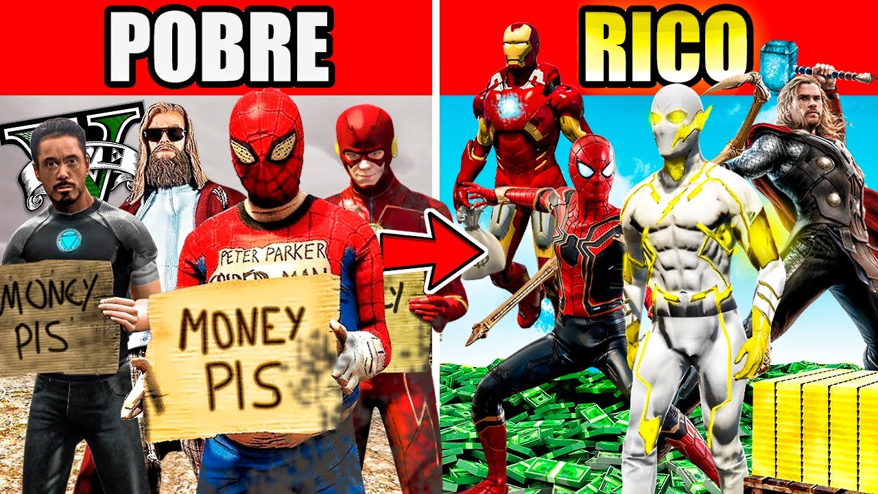 SUPERHÉROES POBRES a MILLONARIOS en GTA 5! (PELICULA)