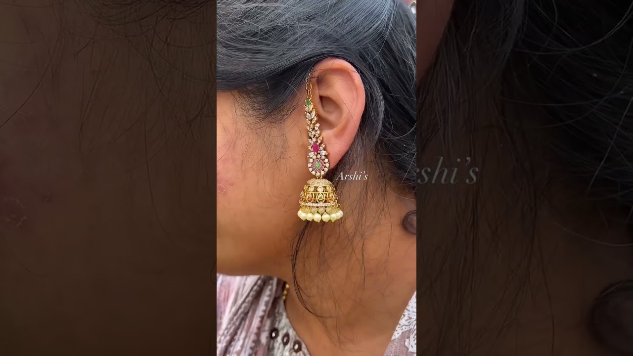 Sparkling AD Long jhumka with earchain -WA 8754856979 #jhumka #earrings #jewellery #style #earchain