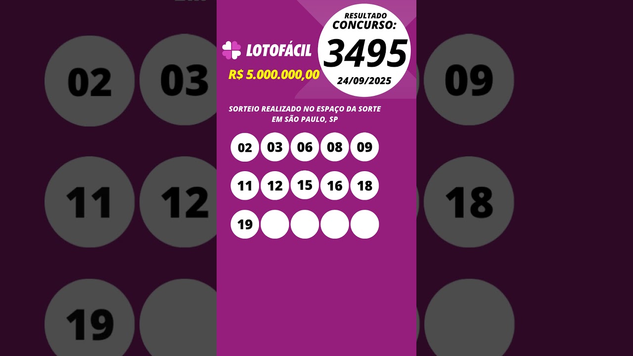 Lotofácil resultado Concurso 3495 24/09/2025