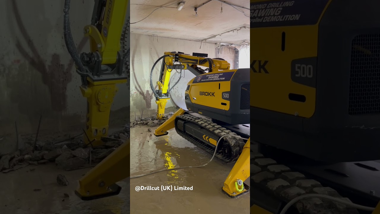 Brokk 500 remotely demolishing a 2.0m deep heavily reinforced basement slab.