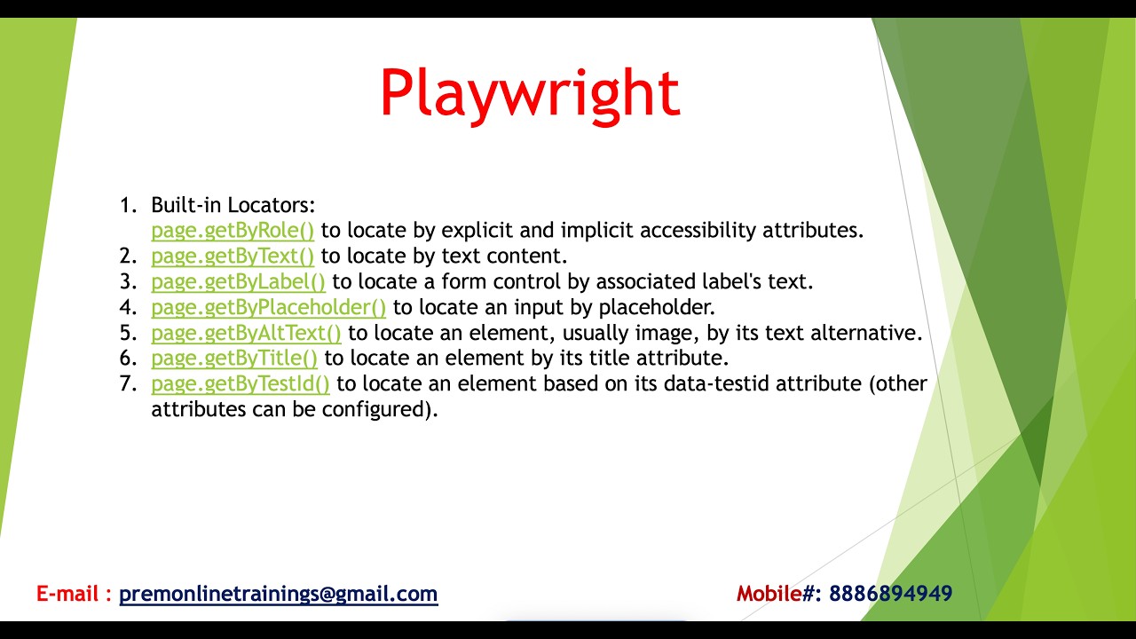 PLAYWRIGHT(BUILT IN LOCATORS )                                                       +91-8886894949