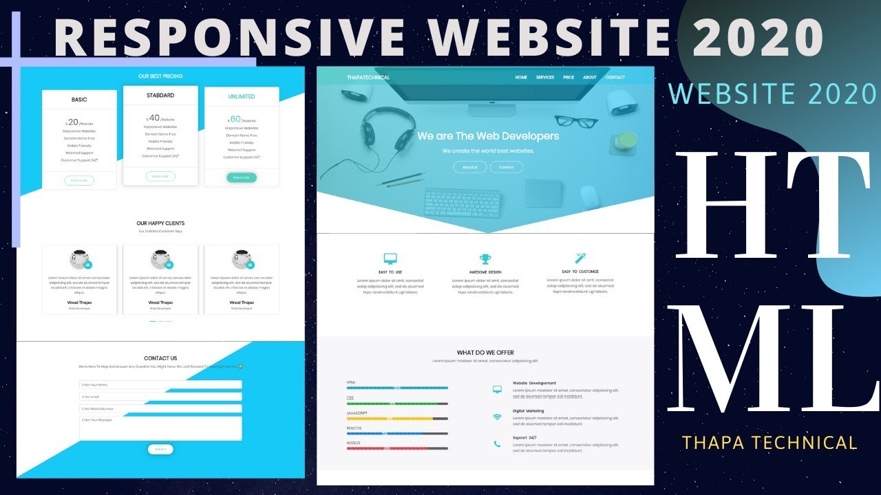 Complete Responsive Website using HTML CSS Bootstrap 4 and JavaScript in Hindi 2020