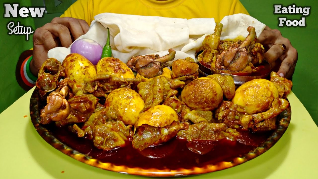 New Setup 😊 Eating Huge Oily Desi Chicken Egg Curry + Rumali Roti 🔥 Egg Chicken Curry Asmr Mukbang