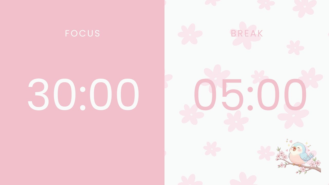 30/5 Pomodoro Timer  🍅 4 Sessions Silent Focus Study With Me (No Music) 🔇 Gentle Bird Alarm ⏰