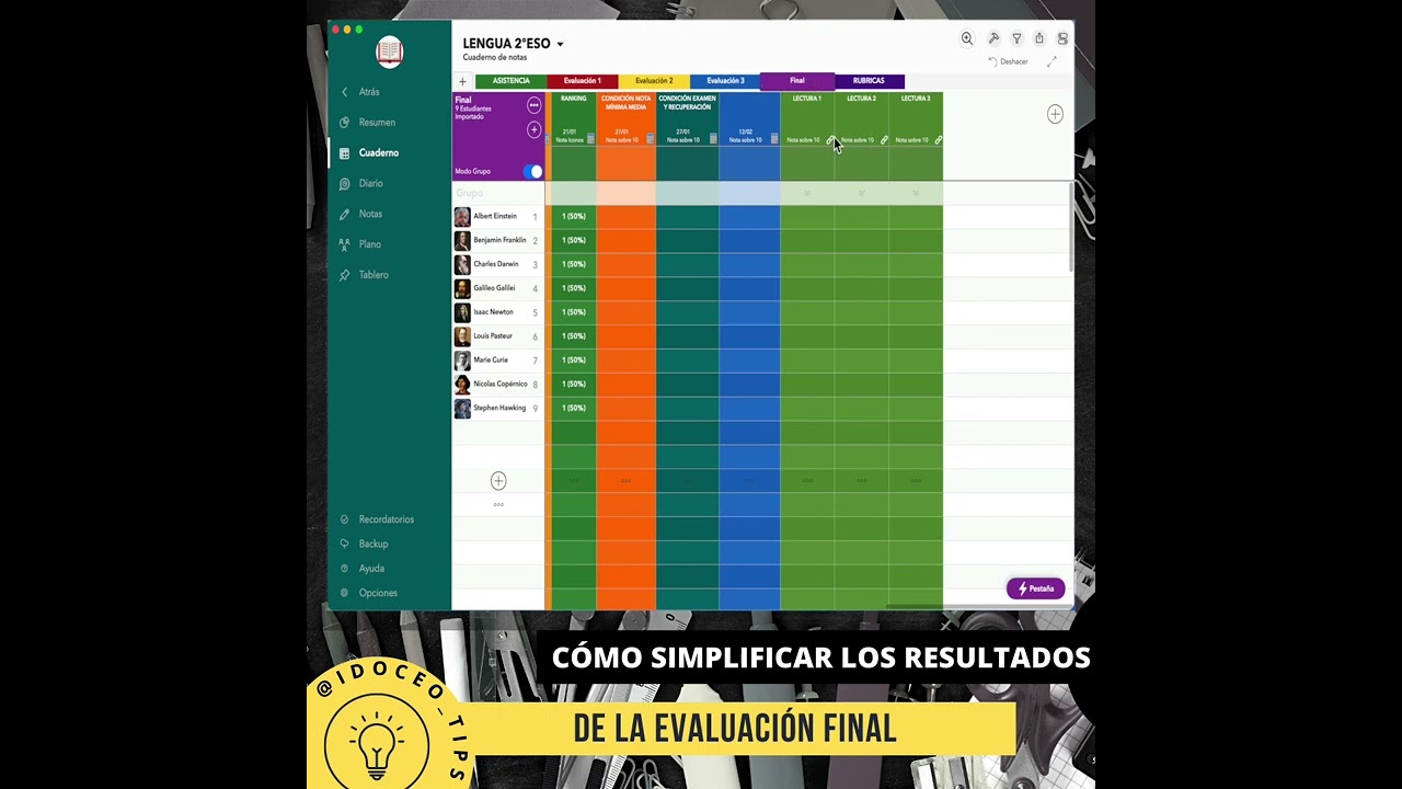 iDoceo TIPS. Cómo simplificar el resultado de la evaluación final.