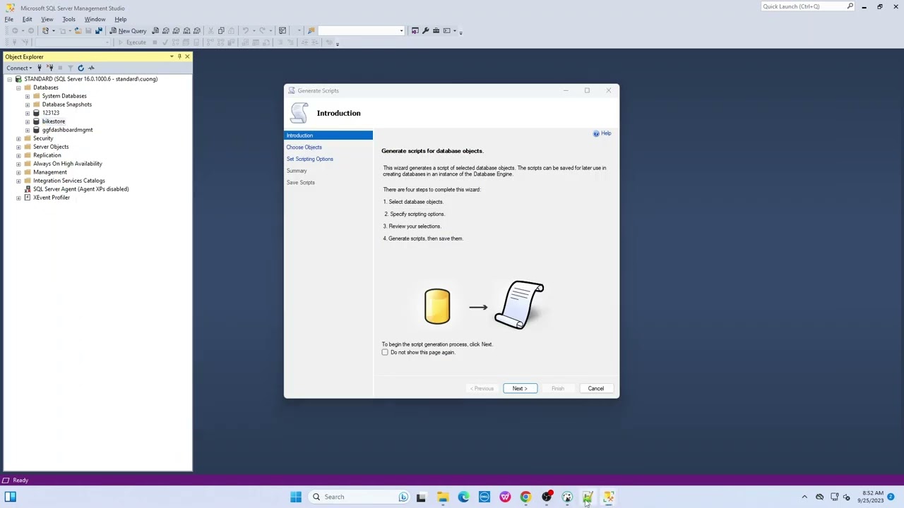 Export database as sql script with SQL Server Management Studio