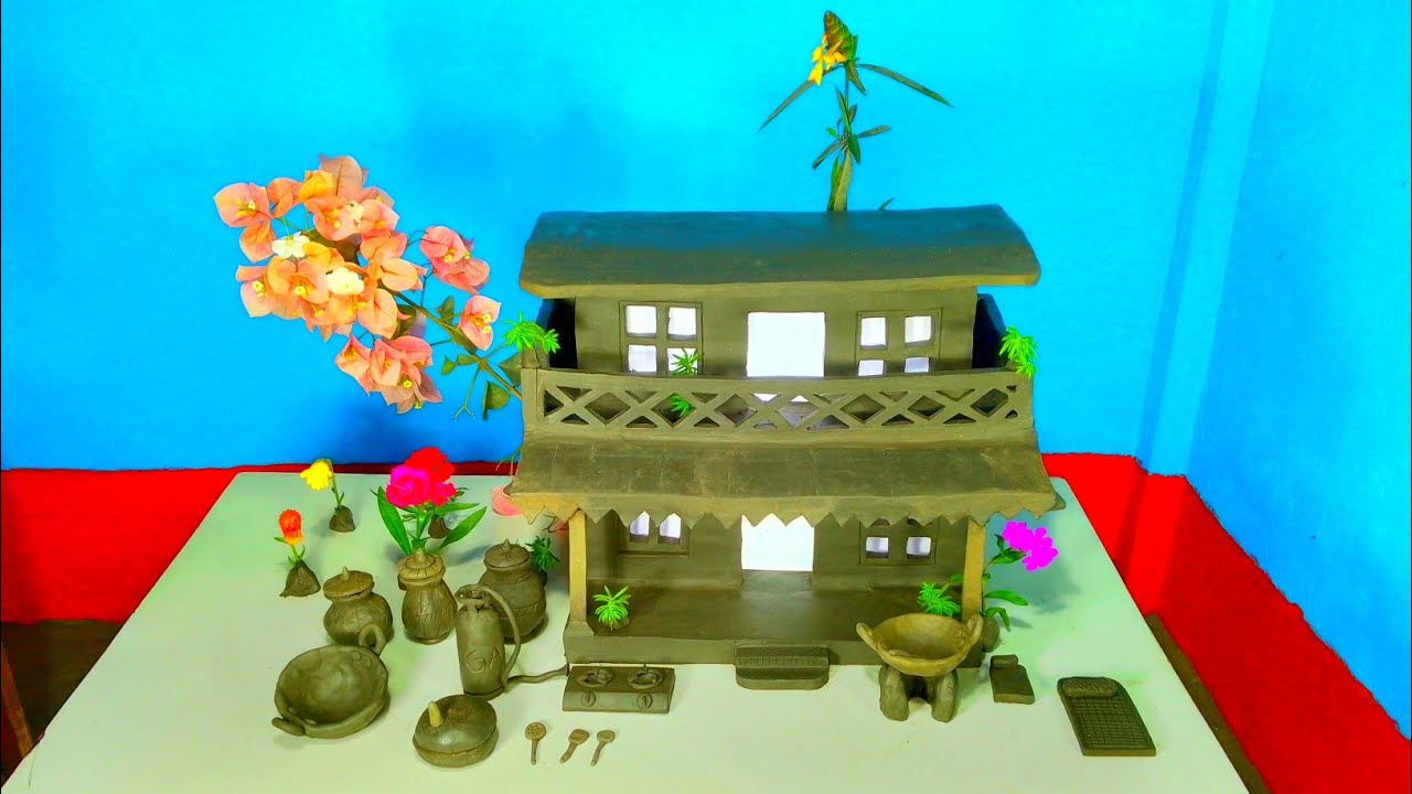 Miniature clay house | How to Make Miniature House | Agriculture farming village | kitchen set