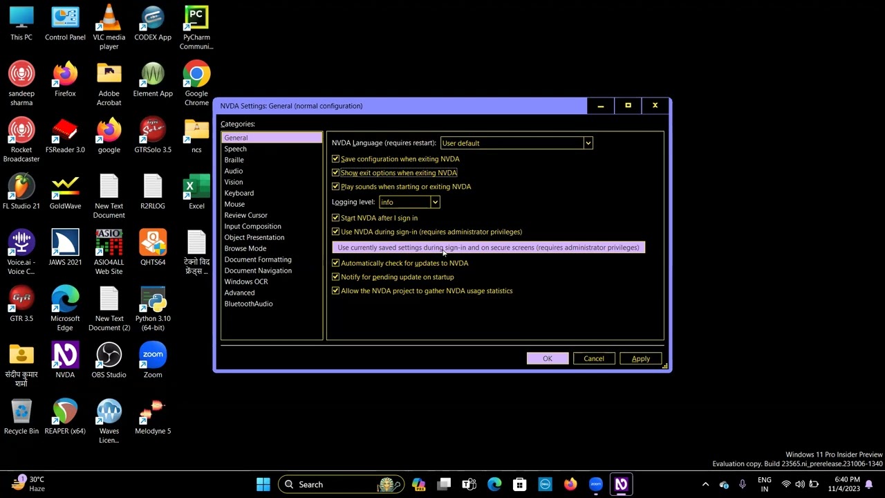 online class part 5 non visual desktop access about nvda screen reader some useful settings for nvda
