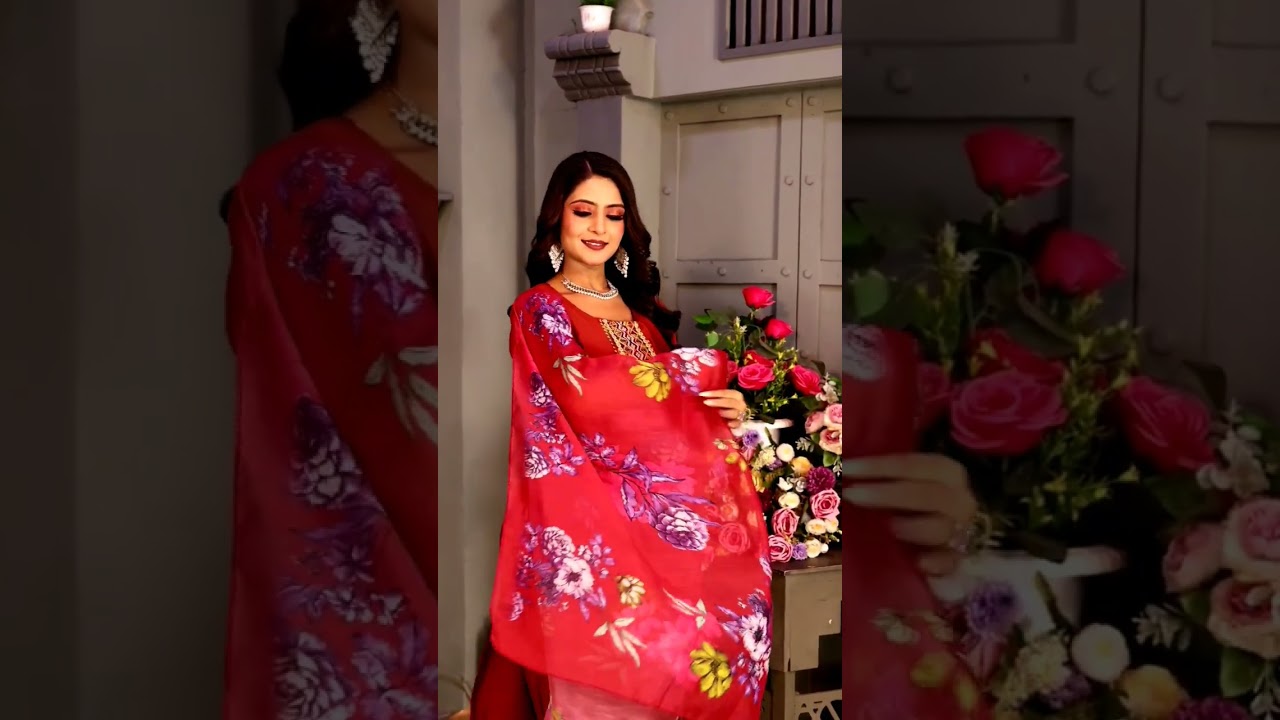 Readymade 3 piece suit with digital dupatta. 