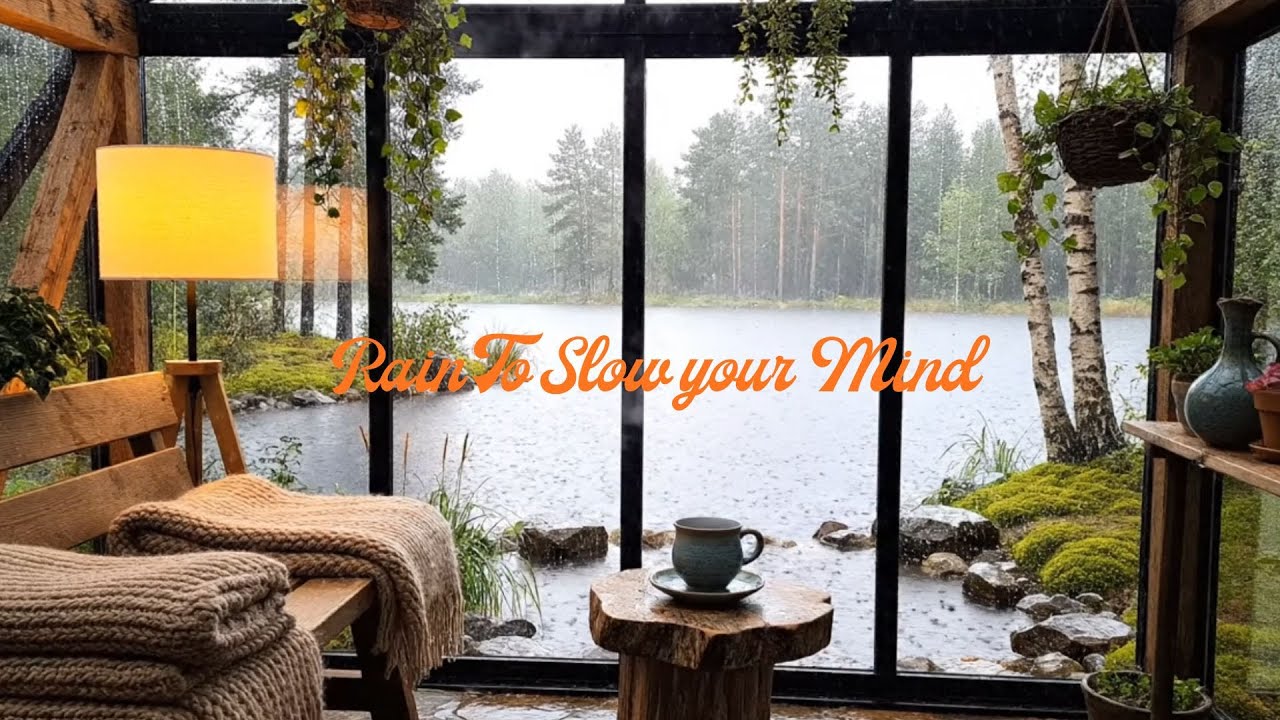 Cozy Lake View Rain From Inside European Cabin Ambience  Relaxing Rain Sounds