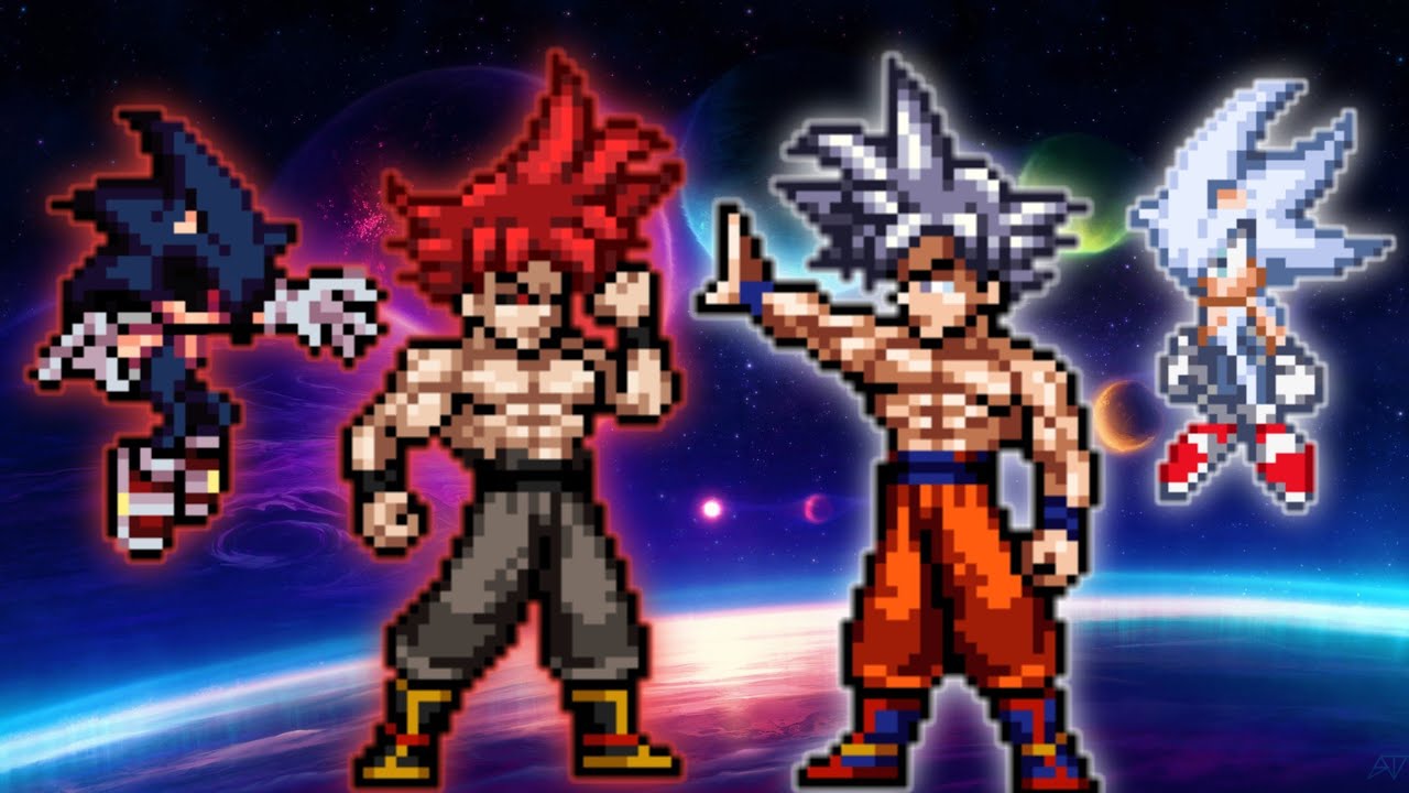 Evil Goku MUI V2(New) & Sonic.exe VS Mastered Ultra Instinct Goku & Sonic Chaos in Jump Force Mugen