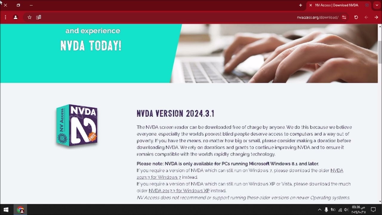 طريقة تحميل برنامج NVDA قارئ الشاشة للمكفوفين من الموقع الرسمي