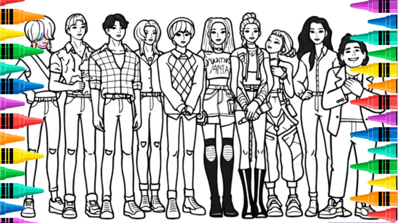 KPop Demon Hunters / Satisfying Coloring All the Main Characters / Huntrix and Saja Boys - TadaDraw