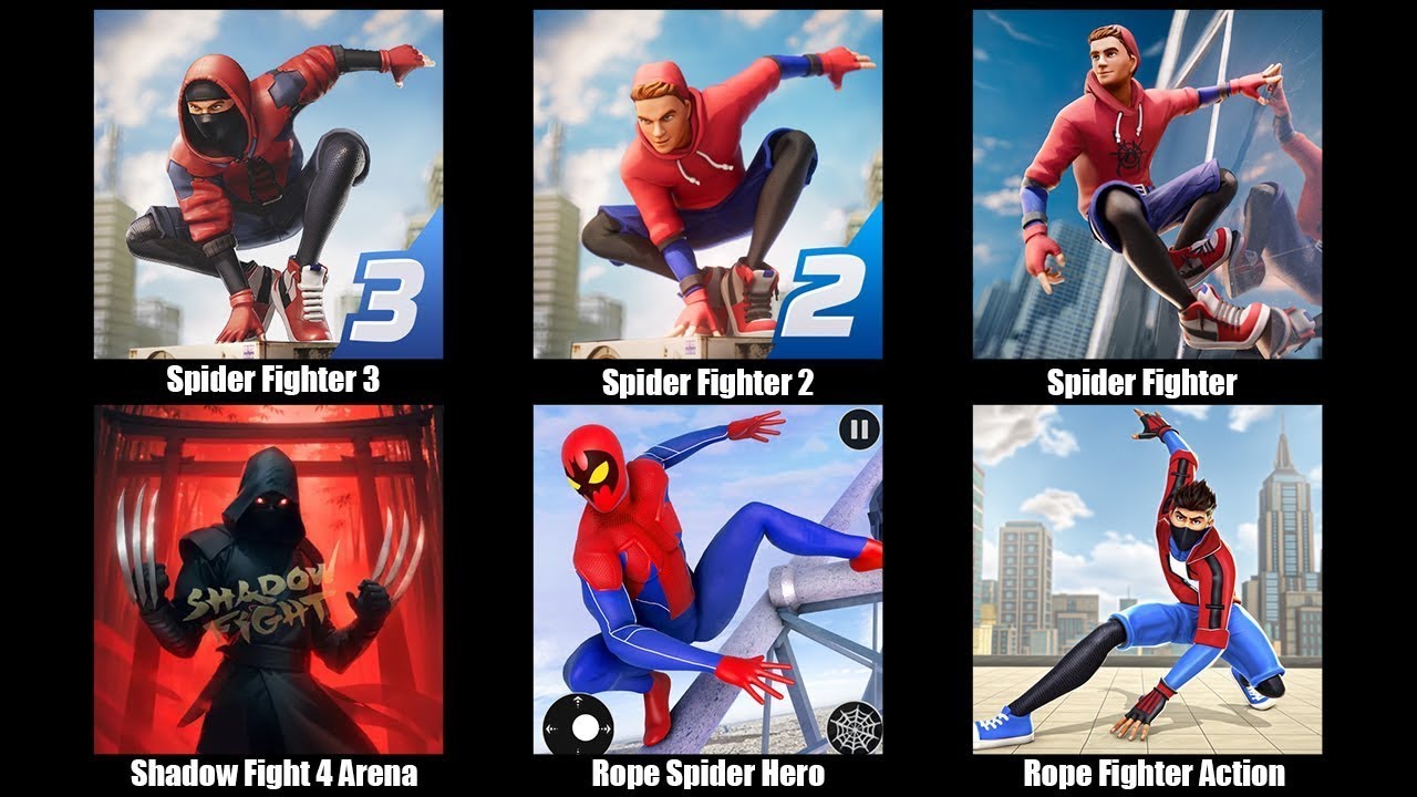 Spider Fighter 3,Shadow Fight 4 Arena,Rope Spider Hero Crime Fighter,Rope Fighter Action Game