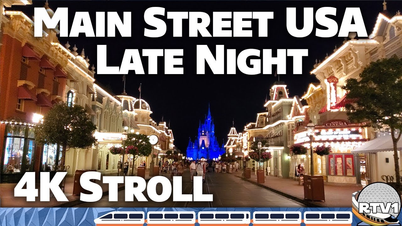 Main Street USA - Late Night Relaxing Stroll with Kiss Goodnight in 4K - Walt Disney World