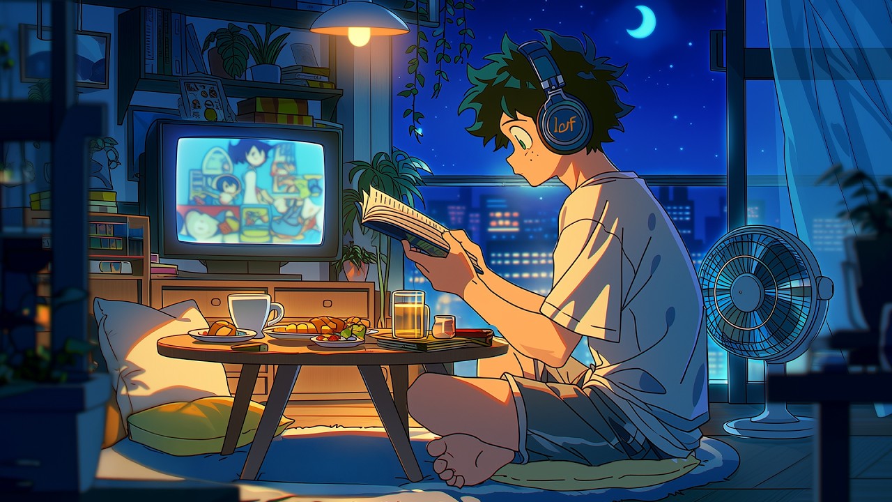 Cozy Night Lofi Study Room ☕ Relaxing Anime Lofi Ambience for Reading, Focus & Peaceful Work