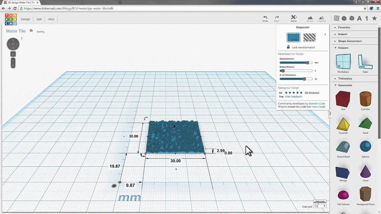 Design a Water Tile in Tinkercad