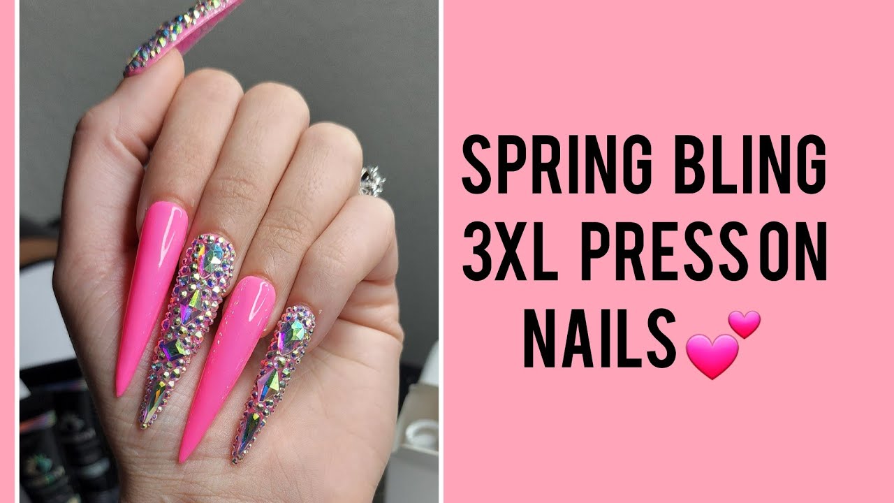 3xl Stiletto Spring Bling Nails | Full Rhinestone nails