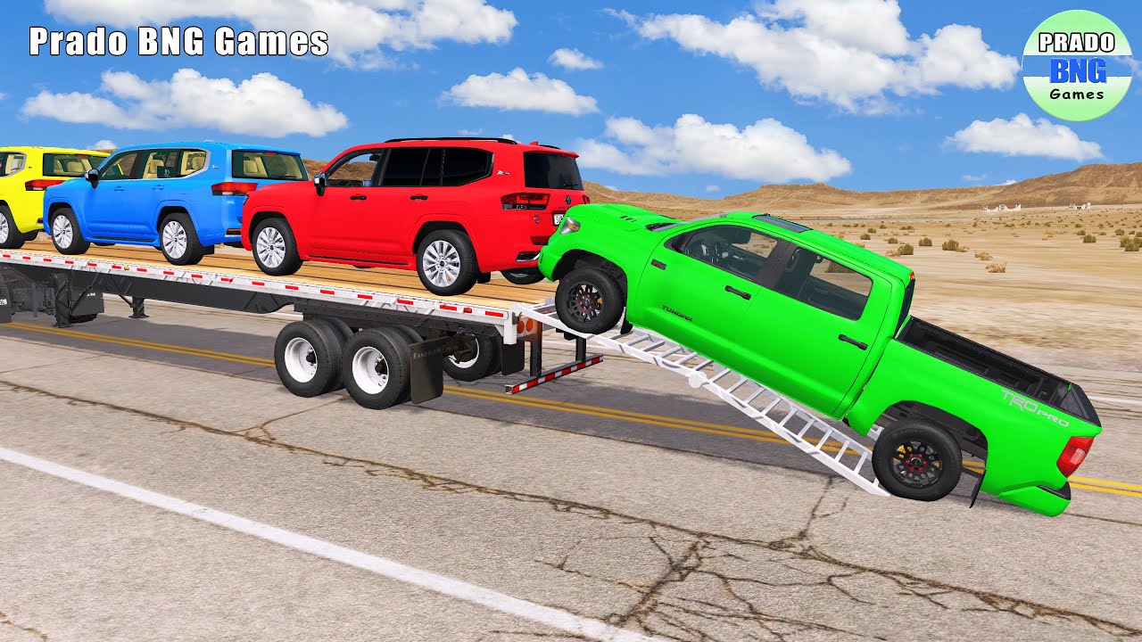 Toyota, Mercedes, трактор и грузовик с платформой против поезда – BeamNG.drive 416