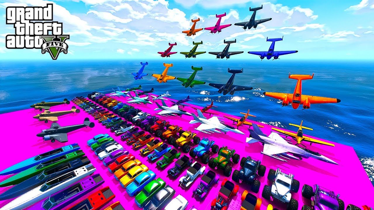 GTA V SPIDER-MAN 2🏎️ New Crazy Car Racing Challenge Friends With Super Car Motorcycle Plane and Boat