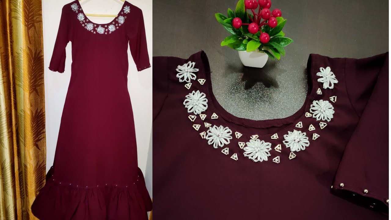 Easy Ribbon Embroidery Neck Design/Hand Embroidery/Click To Fashion