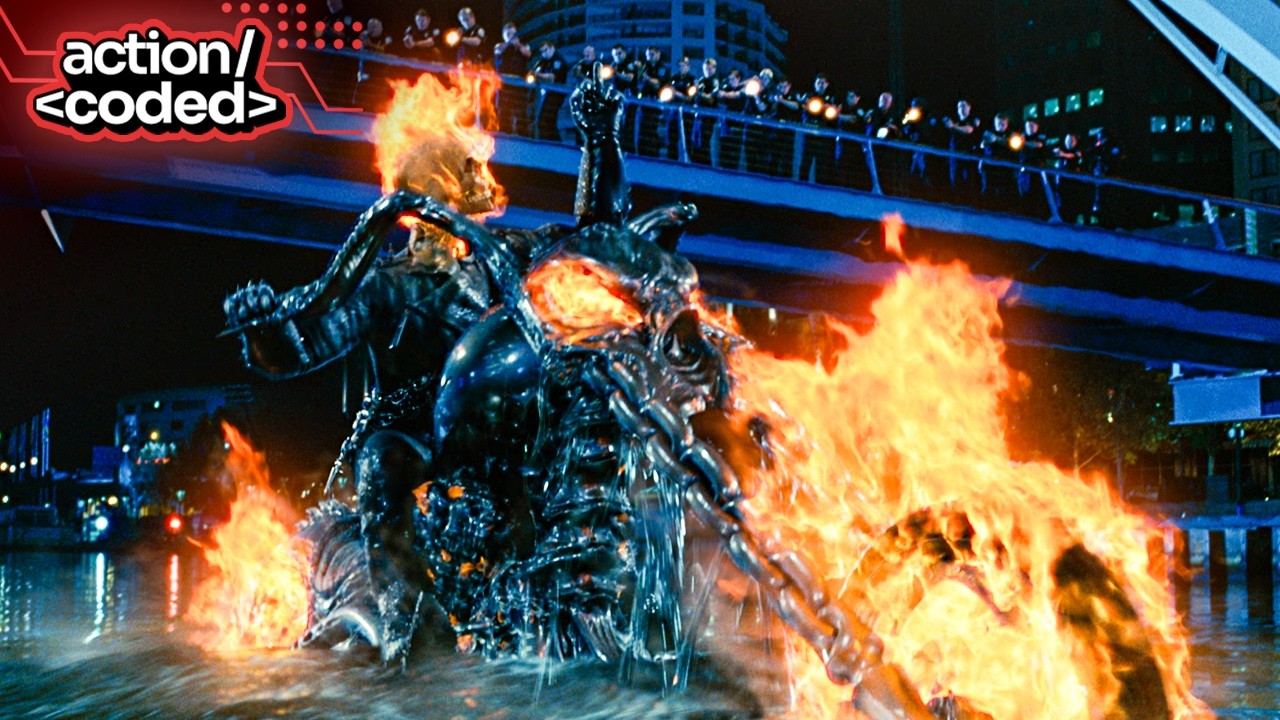 ghost rider (2007) - ghost rider outruns police and kills abigor with a flaming chain