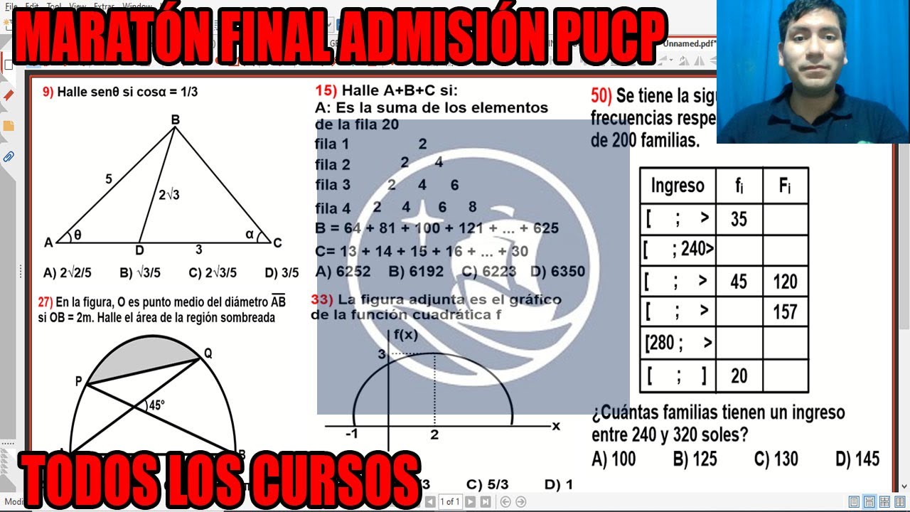 50 PROBLEMAS 😳MARATON FINAL TODOS LOS CURSO REPASO ADMISION PUCP (ALGEBRA-GEO-TRIGO-ARITM-ESTADIS)