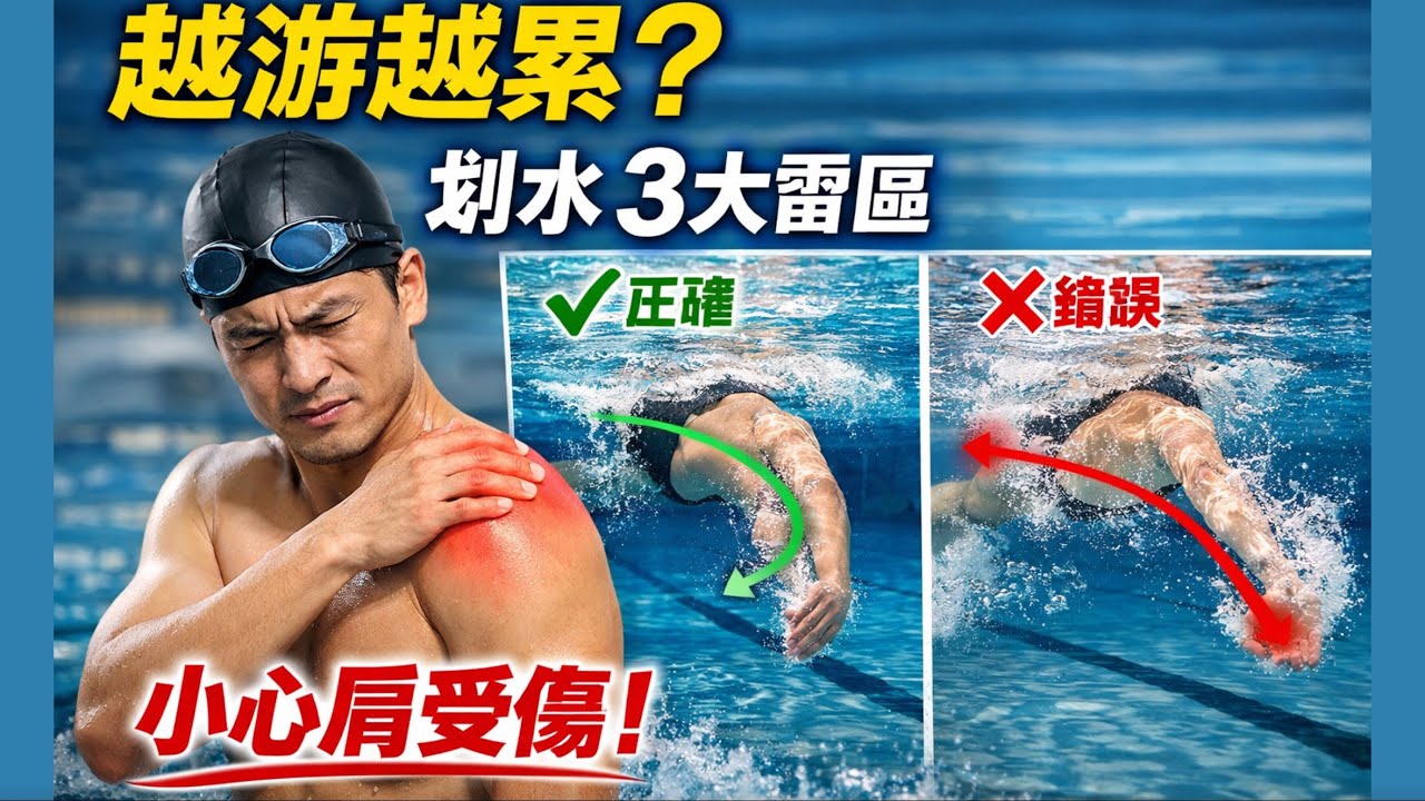 自由式越游越累？小心「傷肩」毀掉你的運動生涯！這 3 個划水雷區，90% 的泳友都踩過！#自由式划水 #游泳肩 #游泳傷肩 #划水雷區 #游泳教學 #省力游泳 #陳教練游泳教學